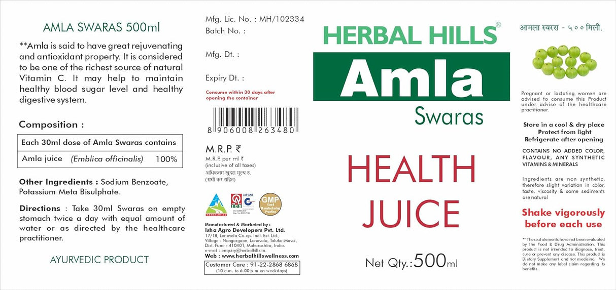 Amla Juice for Natural Skin care, Immunity booster and hair care