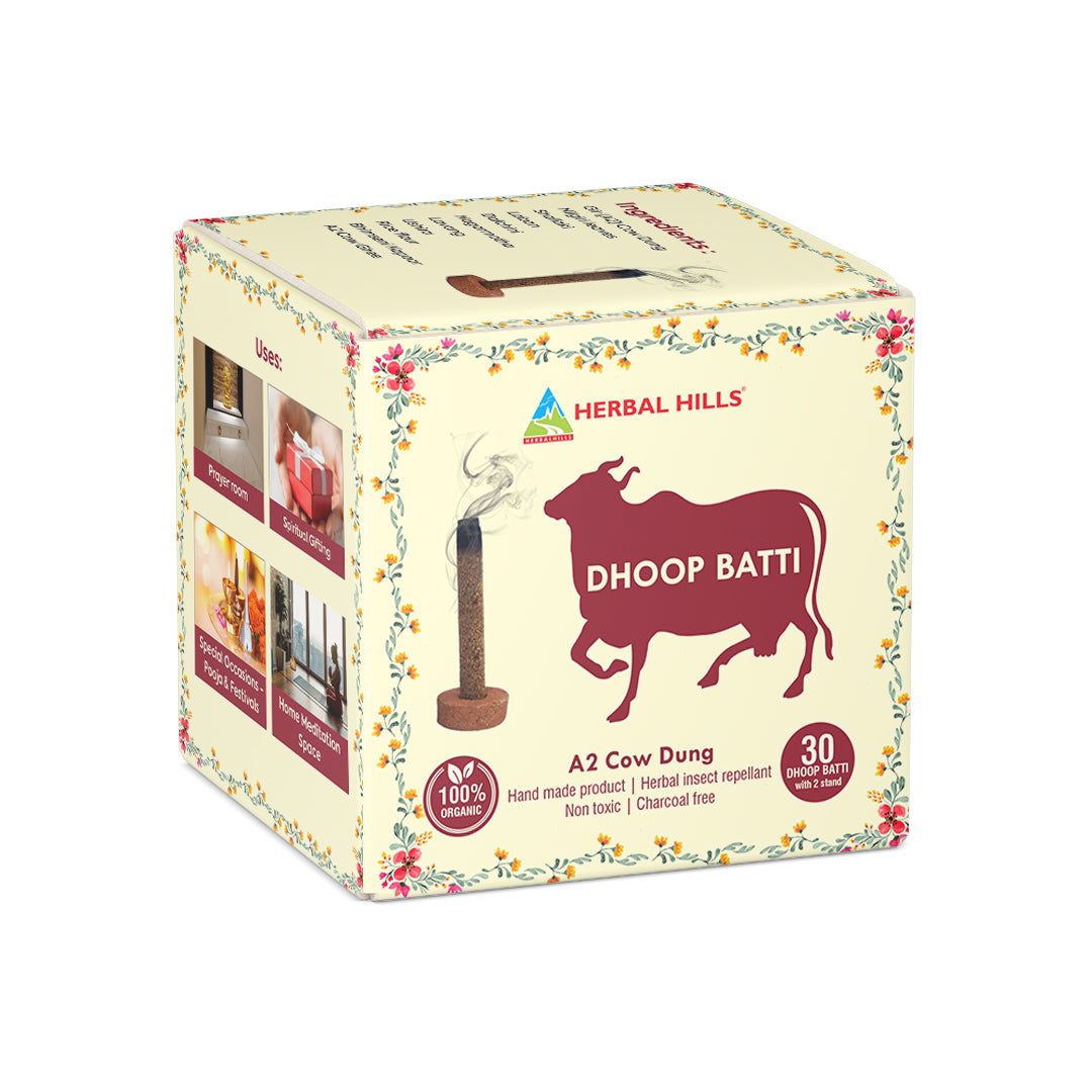 Herbal Hills Dhoop Batti - Promotes Relaxation and Spirituality - 30 Dhoopbatti + 2 Stands