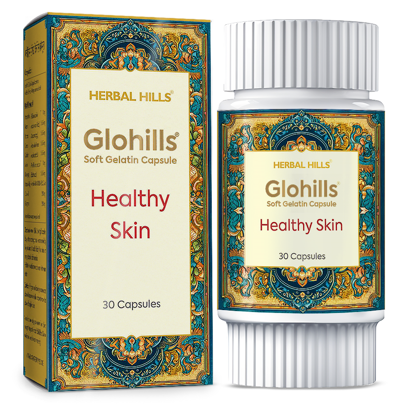 Glohills Capsules, Ayurvedic Skincare, Aids to clear Acne, Blemishesh, Moisturizes Skin, Natural Ingredients with Anti-Aging Properties, Suitable for All Skin Types