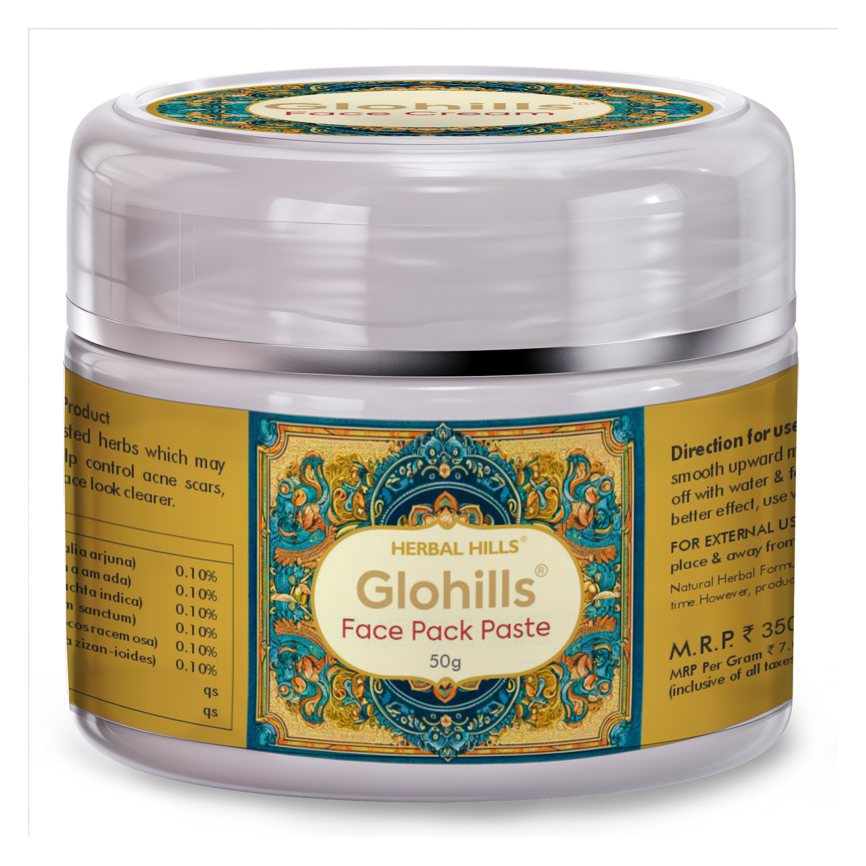 Glohills Face Pack - for Skin Detoxification Purifies & Brightens Skin, Aids Reduce Acne & Blemishes, No Parabens & Mineral Oils